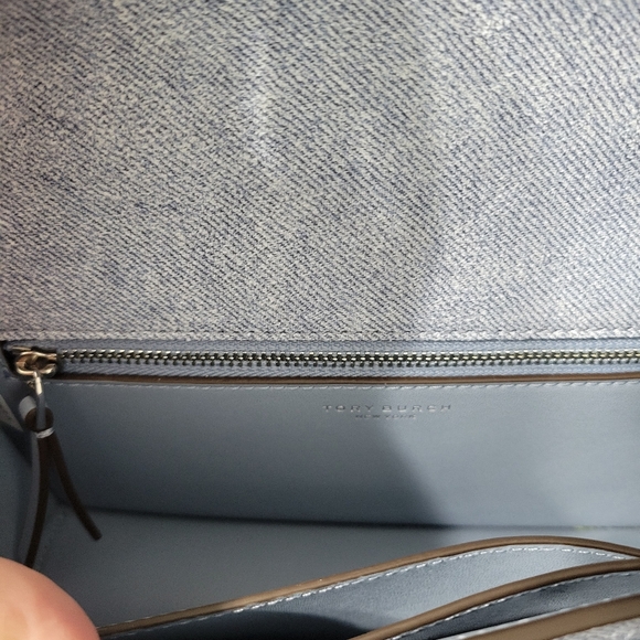 Tory Burch Fleming Denim Print Suede Small Convertible Shoulder Bag - Picture 11 of 15